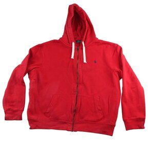 Polo Ralph Lauren 2XL Red Full Zip Distressed Hoodie Sweatshirt Blue Pony